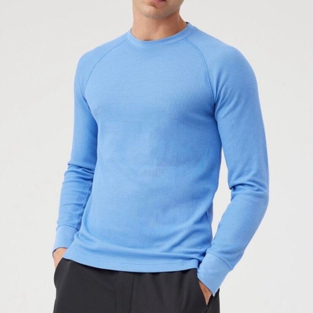 Outdoor Voices Blue Light Weight Long Sleeve Waffle Knit
